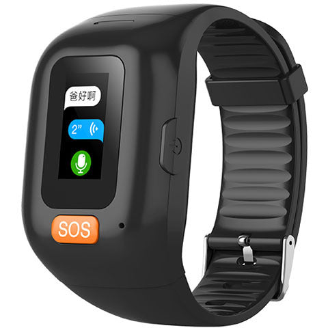 Elderly call tracker bracelet with SOS button, 0.96-inch screen, and black wrist strap for senior safety and positioning.