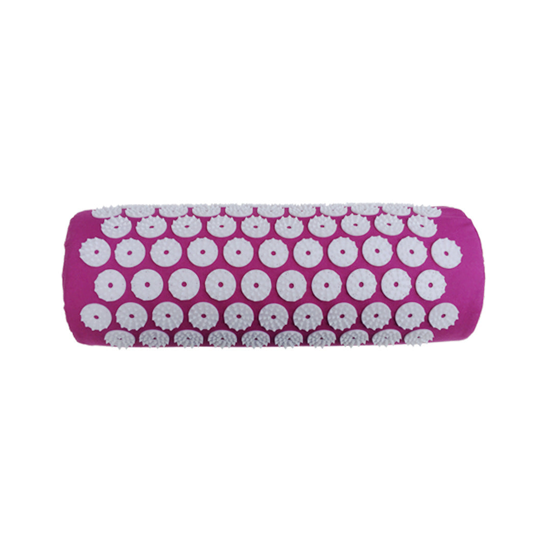 Purple acupuncture pillow with pressure point stimulation for neck and head relaxation. Perfect for yoga, massage, and stress relief.