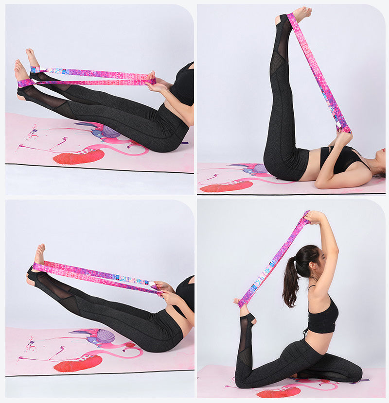 Multi-use cotton yoga mat strap used for stretching and flexibility exercises. Strong and lightweight design with a stylish geometric pattern.