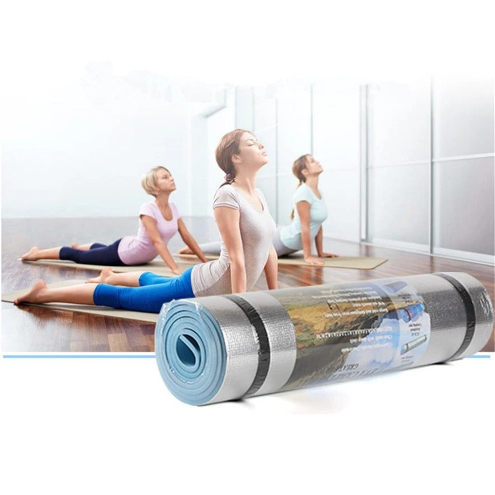 Lightweight microfiber yoga mat with aluminum film EVA, ideal for single-person workouts. Durable and portable for yoga and fitness sessions.