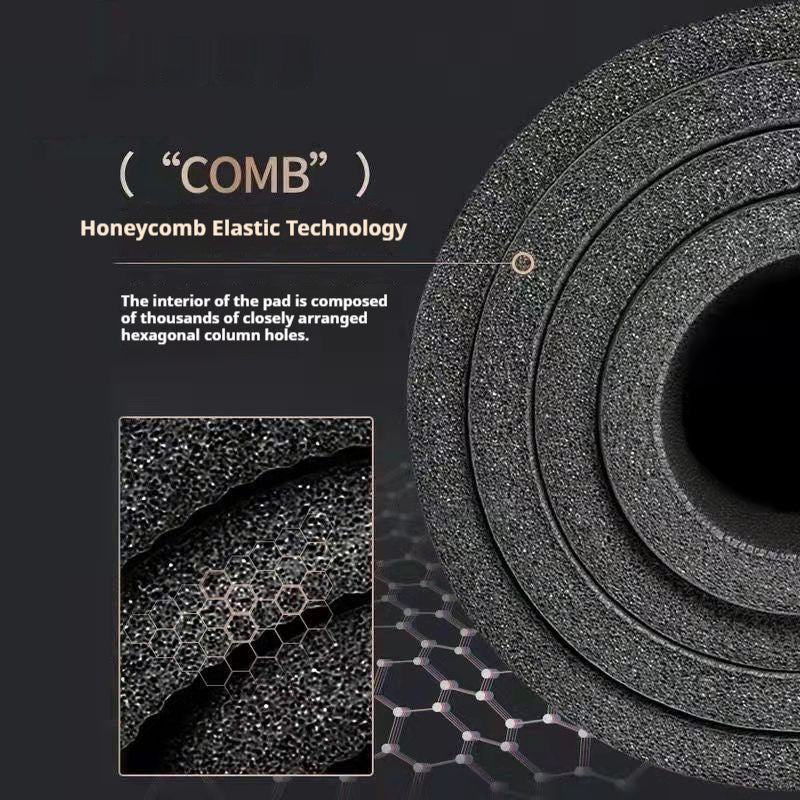 Close-up of honeycomb elastic technology in fitness yoga mat. Features thousands of hexagonal column holes for superior cushioning and support.